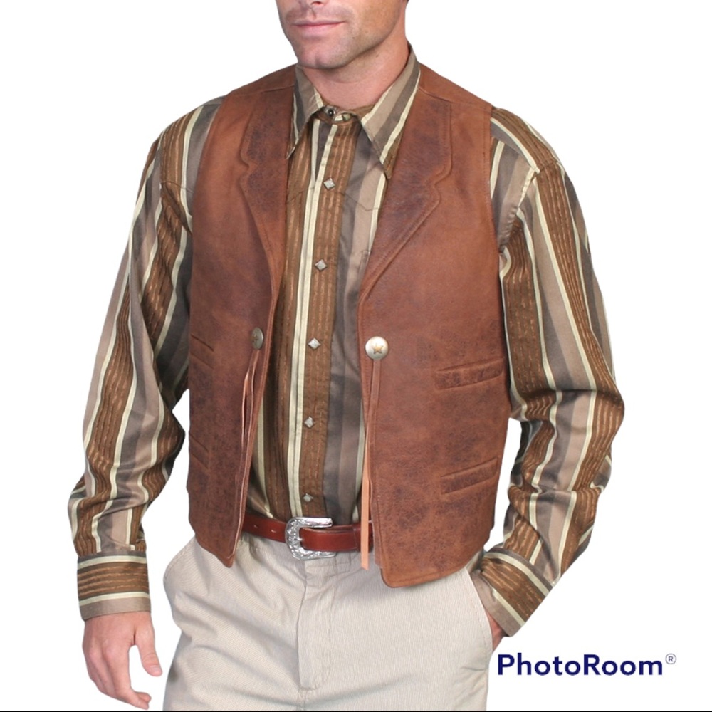 🎃SOLD🎃 SCULLY Vintage Leather Concho Vest Unisex Western Tassel Fringe XL - Picture 5 of 13